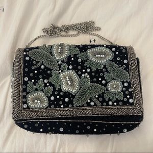 Anthropologie Velvet Beaded Crossbody Clutch